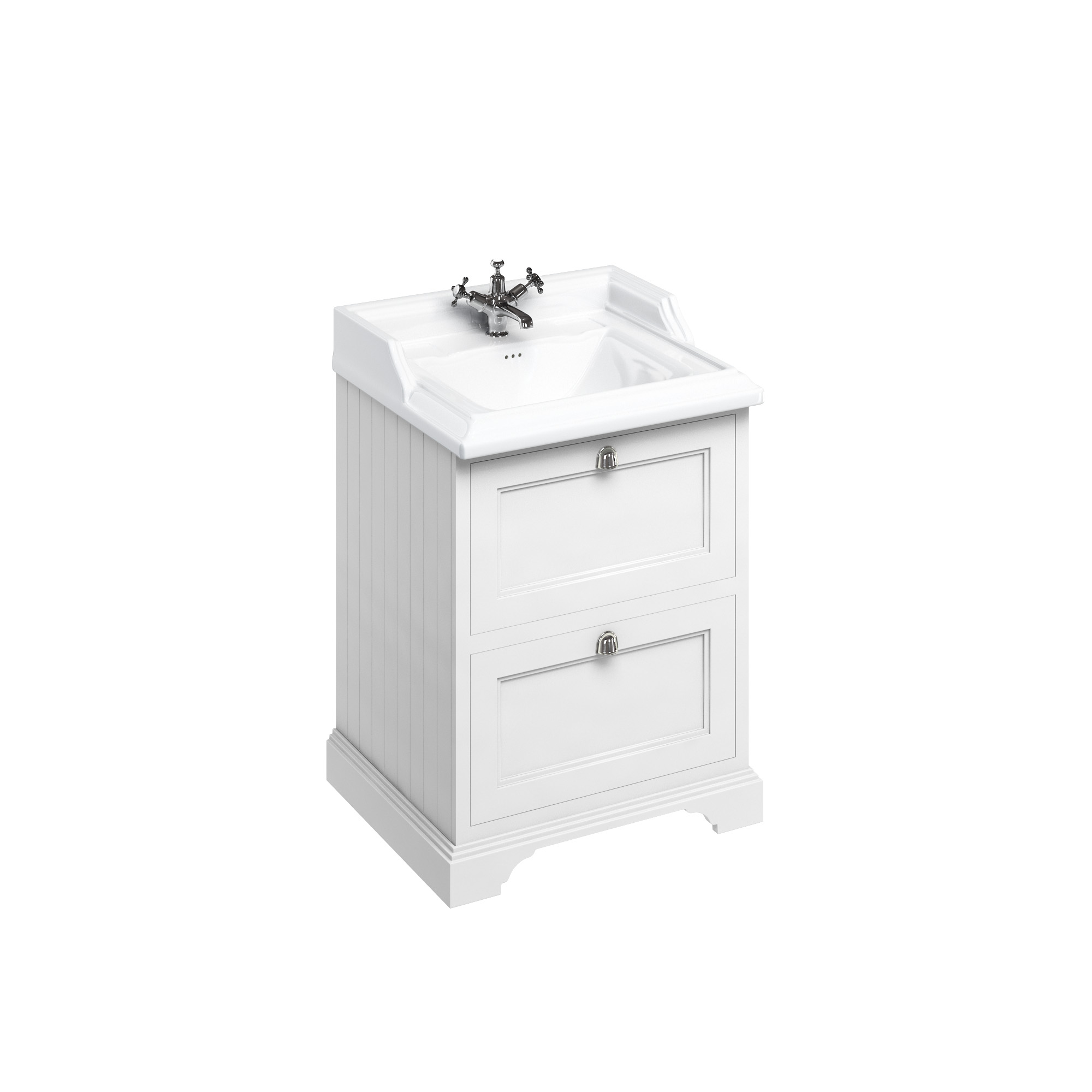 Freestanding 65 Vanity Unit with 2 drawers - Matt White and Classic basin 1 tap hole
